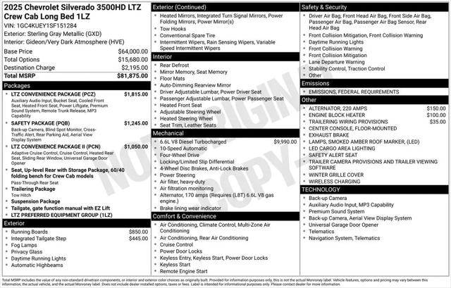 2025 Chevrolet Silverado 3500HD Crew Cab, Long Bed, LTZ Dual Rear Wheel, 4WD