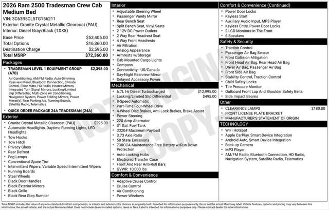 2026 Ram 2500 Tradesman Crew Cab 4x4 6'4" Box
