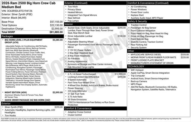 2026 Ram 2500 Big Horn Crew Cab 4x4 6'4" Box