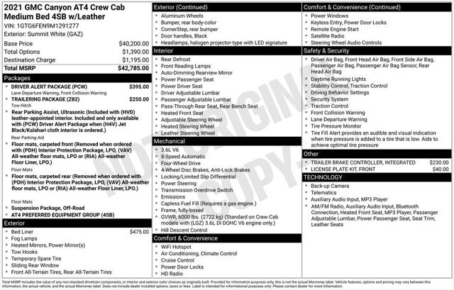 2021 GMC Canyon 4WD Crew Cab Short Box AT4 - Leather