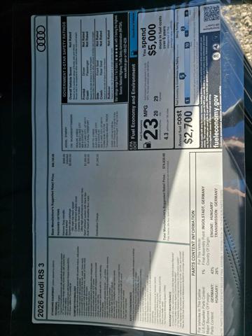 2026 Audi RS 3 TFSI quattro S tronic