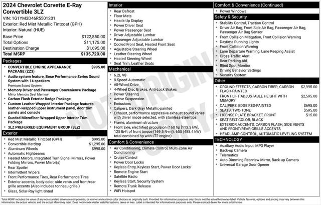 2024 Chevrolet Corvette E-Ray RWD Convertible 3LZ