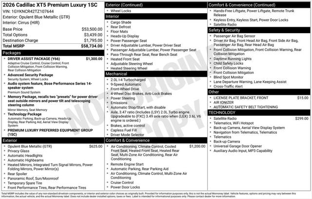 2026 Cadillac XT5 Premium Luxury FWD