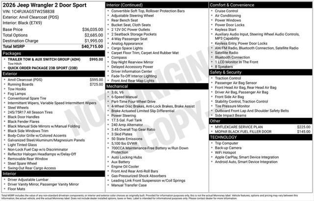 2026 Jeep Wrangler 2-Door Sport 4x4