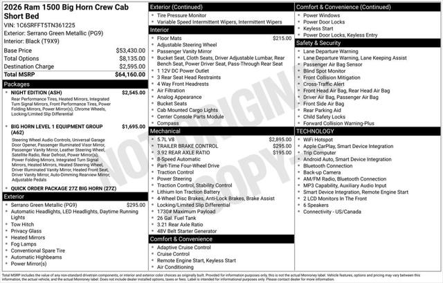 2026 RAM Ram 1500 RAM 1500 BIG HORN CREW CAB 4X4 57 BOX