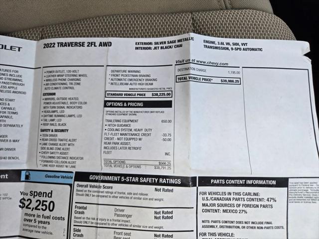 2022 Chevrolet Traverse AWD 2FL Cloth