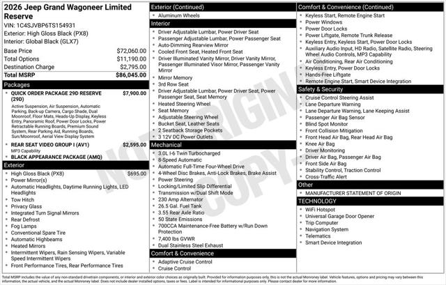 2026 Wagoneer Grand Wagoneer GRAND WAGONEER LIMITED RESERVE 4X4 2026 Wagoneer Grand Wagoneer GRAND WAGONEER LIMITED RESERVE 4X4
