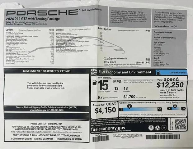2026 Porsche 911 911 GT3 Touring