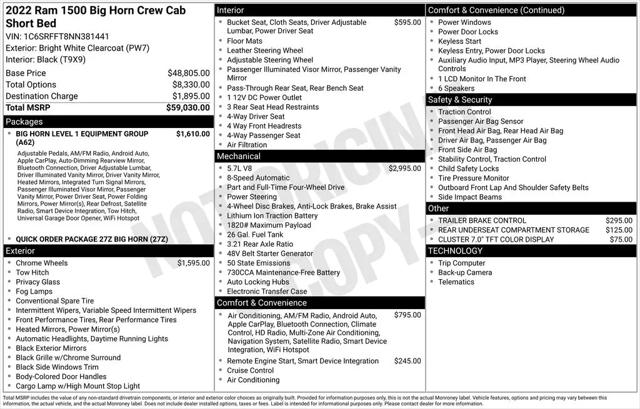 2022 Ram 1500 Big Horn Crew Cab 4x4 5'7" Box