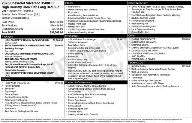 2026 Chevrolet Silverado 3500HD Crew Cab, Long Bed, High Country Dual Rear Wheel, RWD