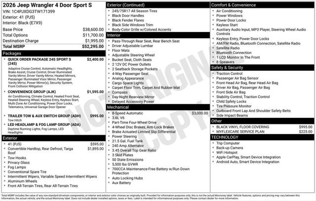 2026 Jeep Wrangler WRANGLER 4-DOOR SPORT S