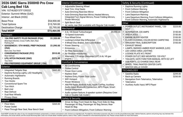 2026 GMC Sierra 3500HD Crew Cab, Long Bed, Pro Dual Rear Wheel, 4WD