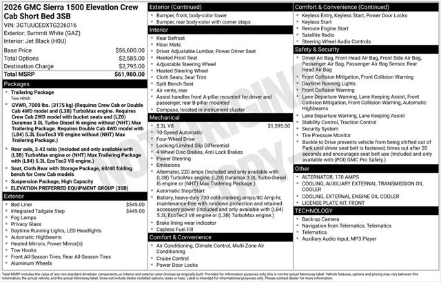 2026 GMC Sierra 1500 Crew Cab, Short Bed, Elevation, 4WD