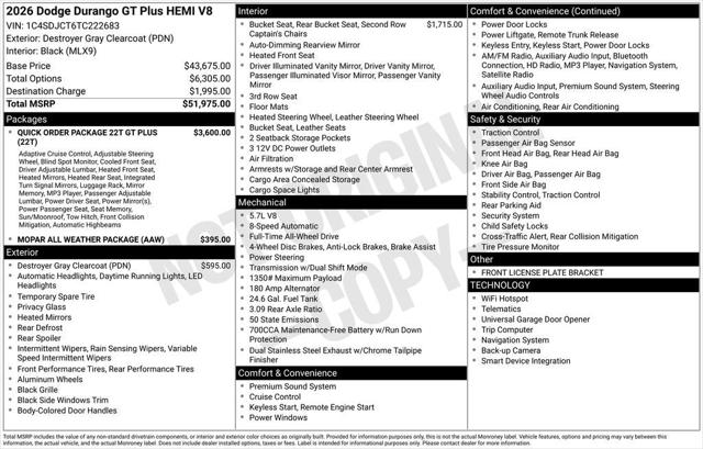 2026 Dodge Durango DURANGO GT PLUS AWD HEMI V8