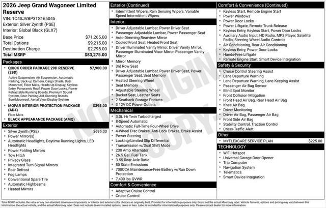 2026 Wagoneer Grand Wagoneer GRAND WAGONEER LIMITED RESERVE 4X4