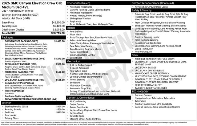 2026 GMC Canyon Elevation, 4WD
