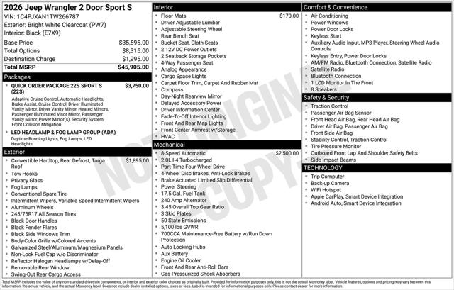 2026 Jeep Wrangler 2-Door Sport S 4x4