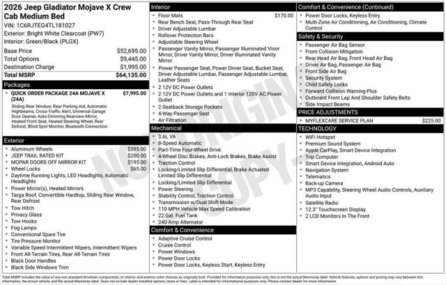 2026 Jeep Gladiator GLADIATOR MOJAVE X 4X4