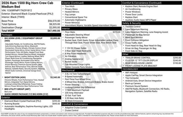 2026 RAM Ram 1500 RAM 1500 BIG HORN CREW CAB 4X4 64 BOX