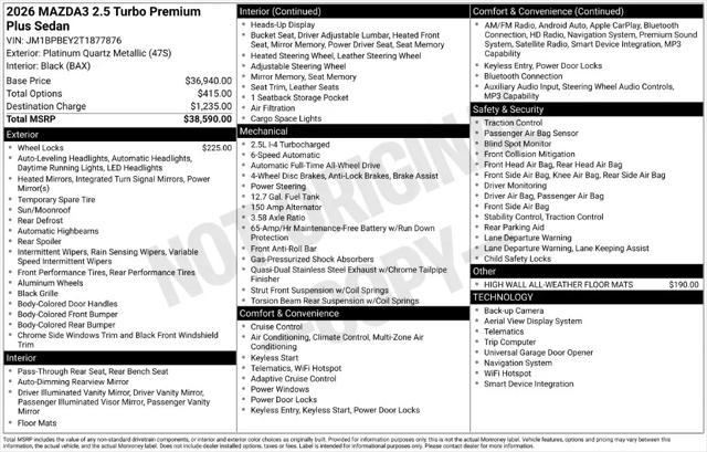2026 Mazda Mazda3 2.5 Turbo Premium Plus