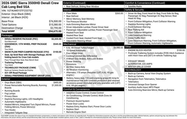 2026 GMC Sierra 3500HD Crew Cab, Long Bed, Denali Dual Rear Wheel, 4WD