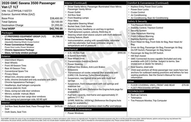 2020 GMC Savana Cargo RWD 3500 Extended Wheelbase LT