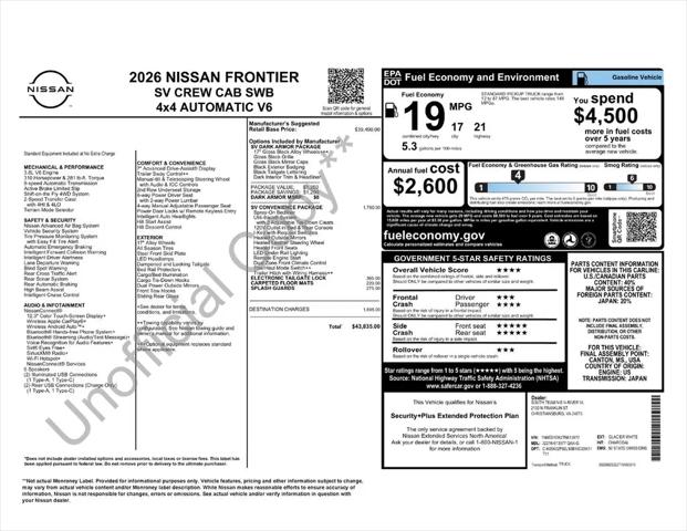 2026 Nissan Frontier Crew Cab SV 4x4