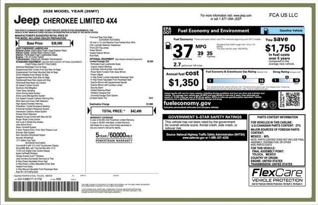 2026 Jeep Cherokee CHEROKEE LIMITED 4X4 2026 Jeep Cherokee CHEROKEE LIMITED 4X4