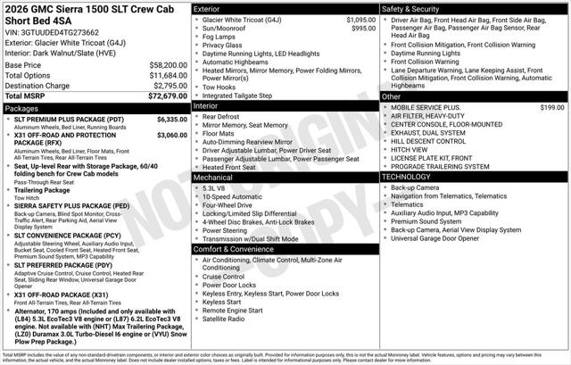 2026 GMC Sierra 1500 Crew Cab, Short Bed, SLT, 4WD