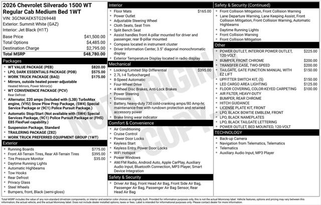 2026 Chevrolet Silverado 1500 4WD Regular Cab Standard Bed WT