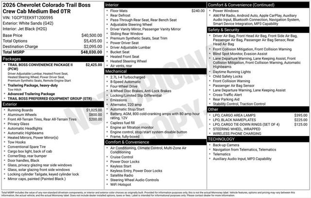 2026 Chevrolet Colorado Trail Boss, 4WD