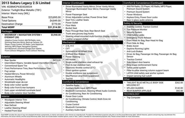 2013 Subaru Legacy 2.5i Limited
