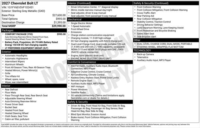 2027 Chevrolet Bolt LT FWD