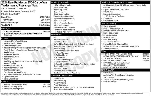 2026 Ram ProMaster Cargo Van Tradesman High Roof 159 WB w/Pass Seat
