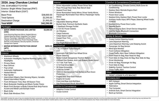 2026 Jeep Cherokee CHEROKEE LIMITED 4X4 2026 Jeep Cherokee CHEROKEE LIMITED 4X4