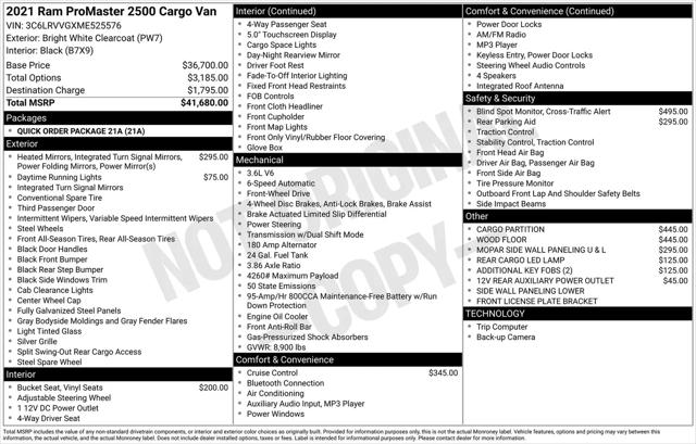 2021 Ram ProMaster 2500 Cargo Van Low Roof 136" WB