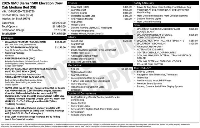 2026 GMC Sierra 1500 Crew Cab, Standard Bed, Elevation, 4WD