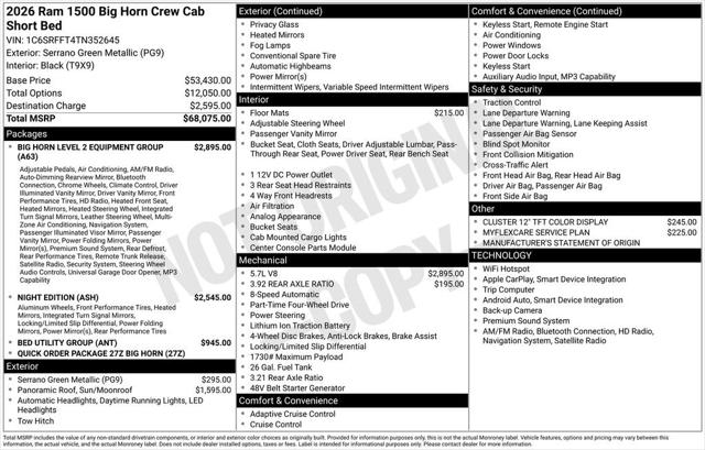 2026 RAM Ram 1500 RAM 1500 BIG HORN CREW CAB 4X4 57 BOX