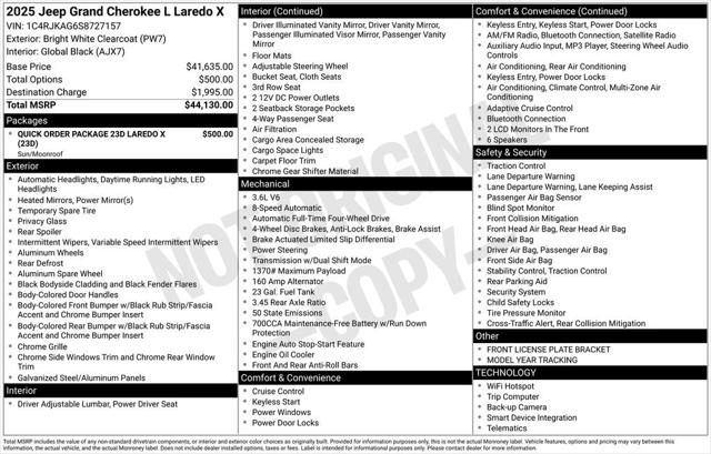 2025 Jeep Grand Cherokee GRAND CHEROKEE L LAREDO X 4X4 2025 Jeep Grand Cherokee GRAND CHEROKEE L LAREDO X 4X4