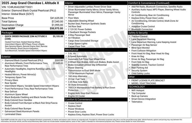 2025 Jeep Grand Cherokee GRAND CHEROKEE L ALTITUDE X 4X4