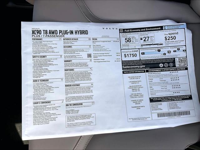 2026 Volvo XC90 Plug-In Hybrid Plus, T8 AWD, Electric/Gasoline, Bright, 7 Seats