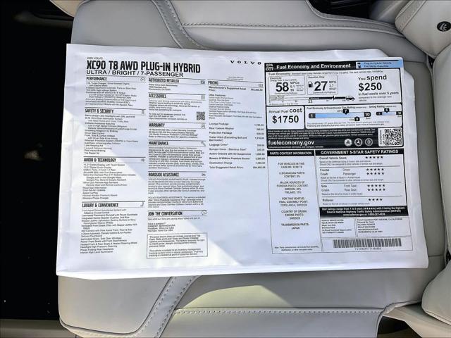 2026 Volvo XC90 Plug-In Hybrid Ultra, T8 AWD, Electric/Gasoline, Bright, 7 Seats
