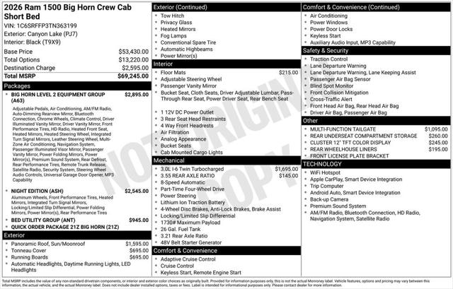 2026 RAM Ram 1500 RAM 1500 BIG HORN CREW CAB 4X4 57 BOX 2026 RAM Ram 1500 RAM 1500 BIG HORN CREW CAB 4X4 57 BOX