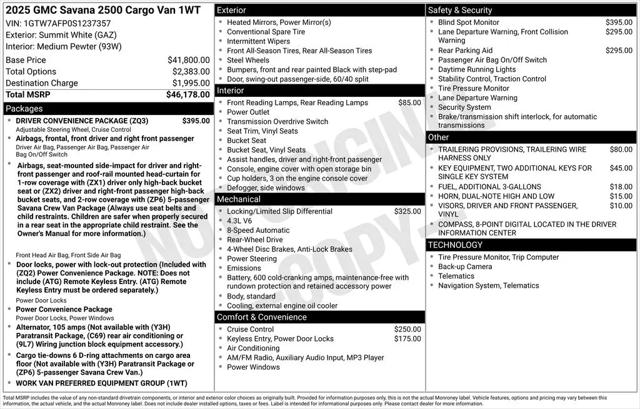 2025 GMC Savana Cargo RWD 2500 Regular Wheelbase Work Van