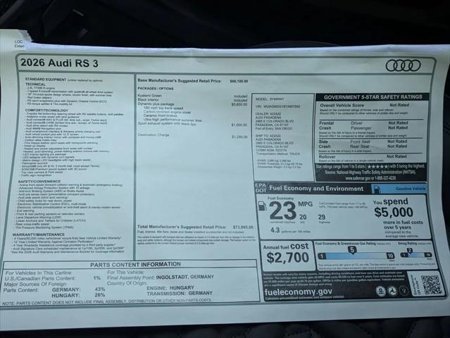 2026 Audi RS 3 TFSI quattro S tronic