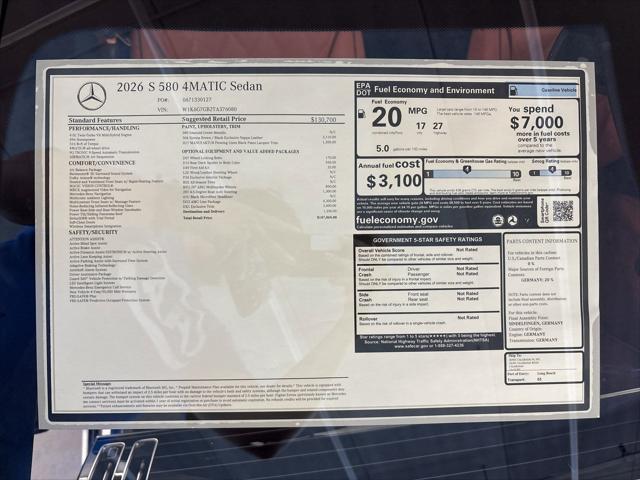 2026 Mercedes-Benz S 580 4MATIC