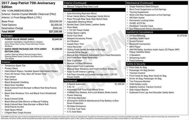 2017 Jeep Patriot 75th Anniversary Edition 4x4