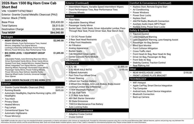 2026 RAM Ram 1500 RAM 1500 BIG HORN CREW CAB 4X4 57 BOX 2026 RAM Ram 1500 RAM 1500 BIG HORN CREW CAB 4X4 57 BOX