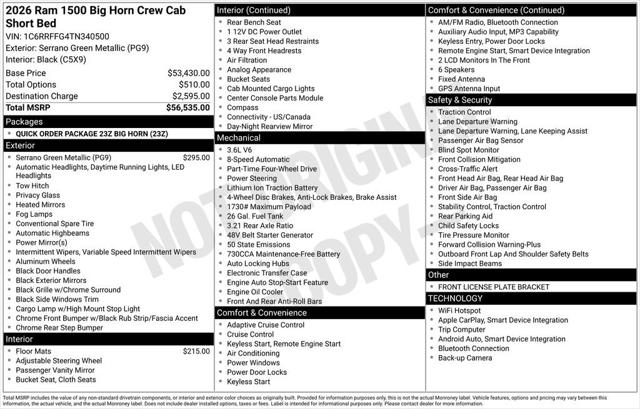 2026 RAM 1500 RAM 1500 BIG HORN CREW CAB 4X4 57 BOX