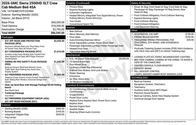 2026 GMC Sierra 2500HD Crew Cab, Standard Bed, SLT, 4WD